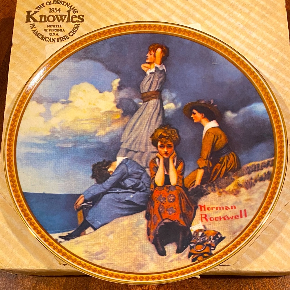 Norman Rockwell Plate with Blue and Brown Tones Plate# 531D-No certificate